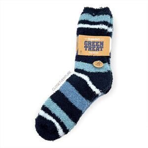 Green Treat Super Soft Navy Blue Grey Striped Cozy Socks 2 Pairs Men’s Size 8-12